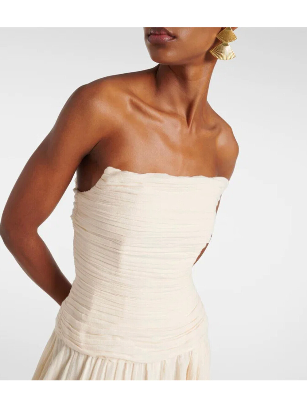 NWT Staud High Tide Asymmetrical Strapless Maxi Dress Ivory Gauze Sz 8/Medium - Picture 2 of 9